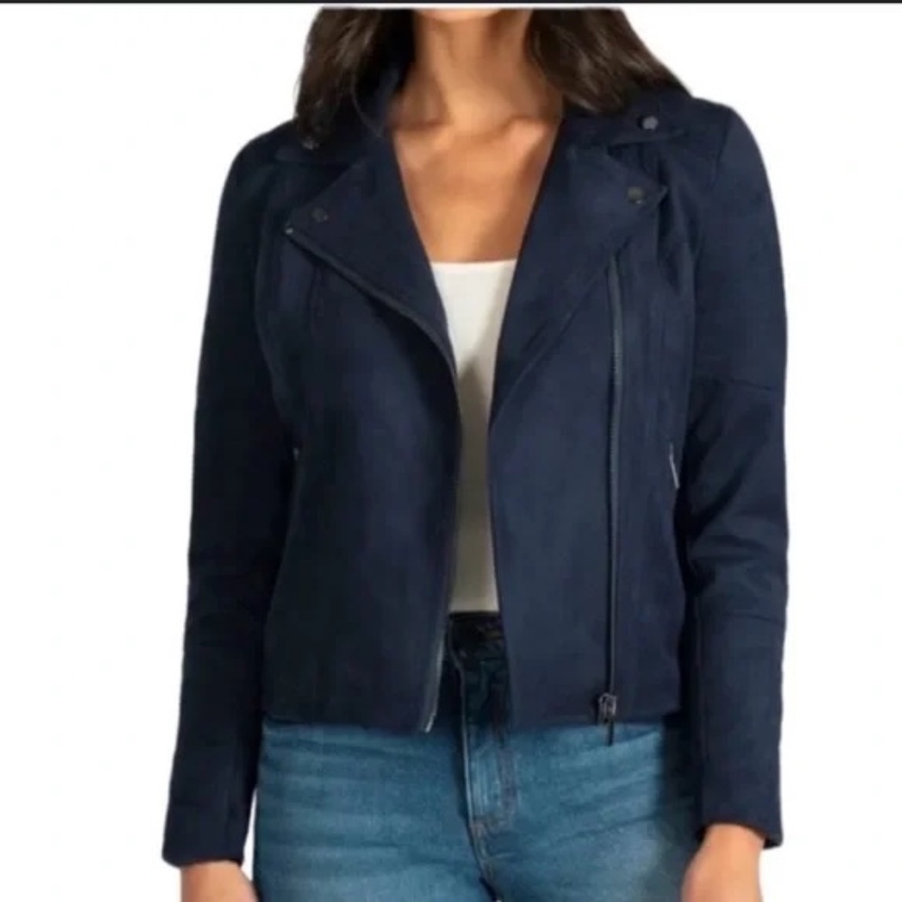 KUT faux suede moto jacket navy L